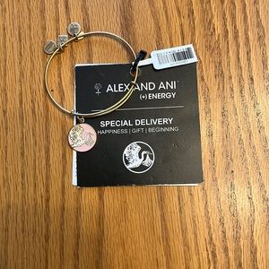 COPY - Alex and Ani special delivery bangle bracelet gold / pink stork charm.